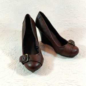 Report Brown Wedge Buckled Dress Shoes